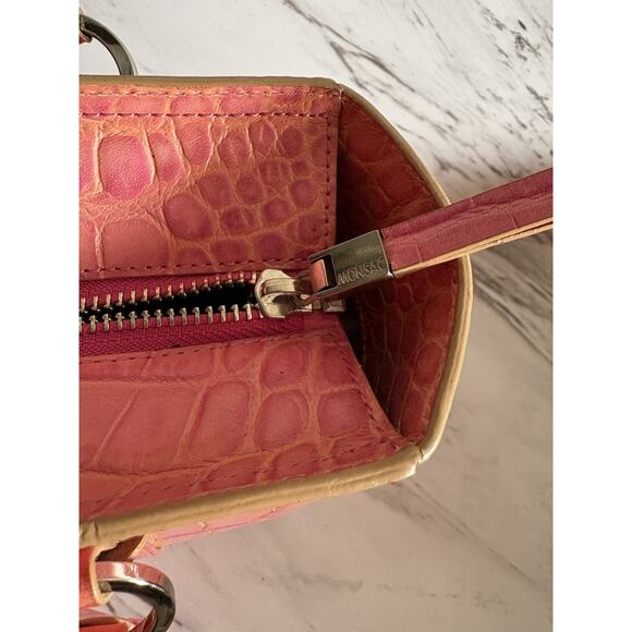 VTG Monsac Pink Croc Leather Tote Y2K Structured, Secret Santa Christmas Gift - Picture 12 of 15